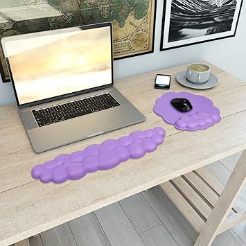 HOTTYAO Cloud Mouse Pad Wrist Support Keyboard Wrist Rest Set Ergonomic Wrist Support for Typing Pain Relief Portable for Computer Office Gaming (Lavender Purple-L)
