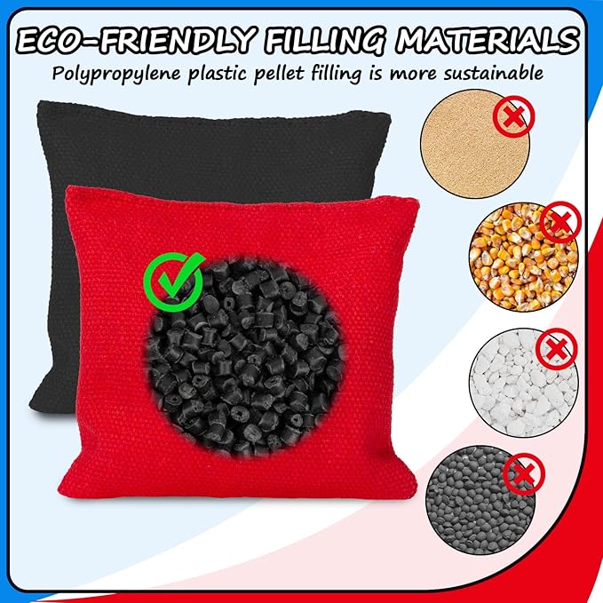 8 PCS Children Cornhole Bags - Bean Bags for Cornhole, 4 Black and 4 Red, Each Weighs 1.6 Ounces (50 Grams), for Tossing, Game, Outdoor, Wedding, Sports, Party(Black  Red)