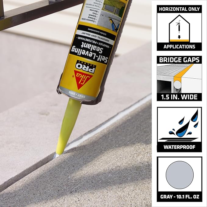 Sikaflex Self Leveling Sealant, Gray, polyurethane with an accelerated curing capacity for sealing horizontal expansion joints in concrete, 10.1 fl. oz Cartridge