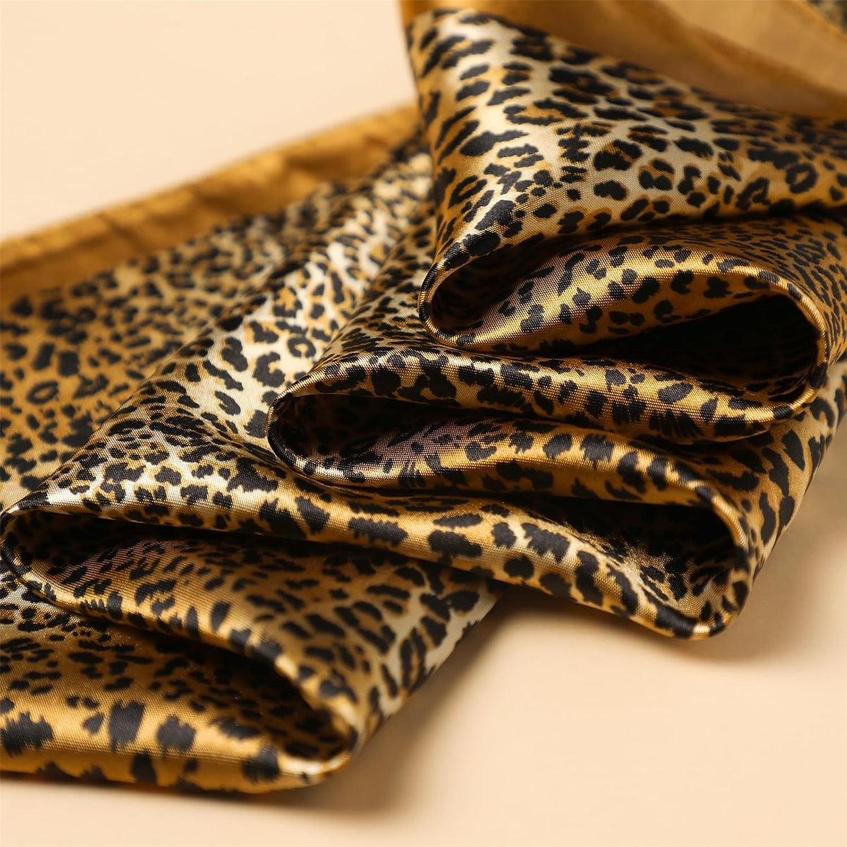 Women's Leopard Print Silk Scarf - Square Hair Bandana Neck Scarf for Beach