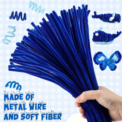 RoundFunny 400 Pcs 24 Inch Extra Long Blue Pipe Cleaners Chenille Stem Thick Fluffy Pipe Cleaners Craft Supplies for Halloween Arts Crafts Decorations Hair DIY Handcraft Project