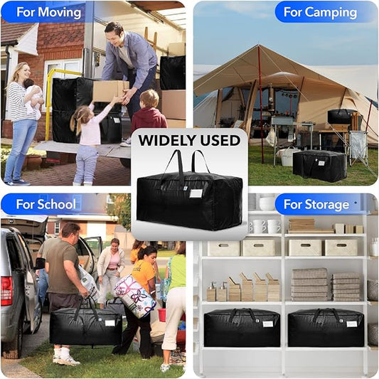 AlexHome Moving Bags Heavy Duty,Extra Large Packing Bags for Moving,Reusable Plastic Moving Totes,Clothes Storage Containers,Moving Supplies Bins,Compatible with Ikea Frakta Cart (Black,Set of 4)