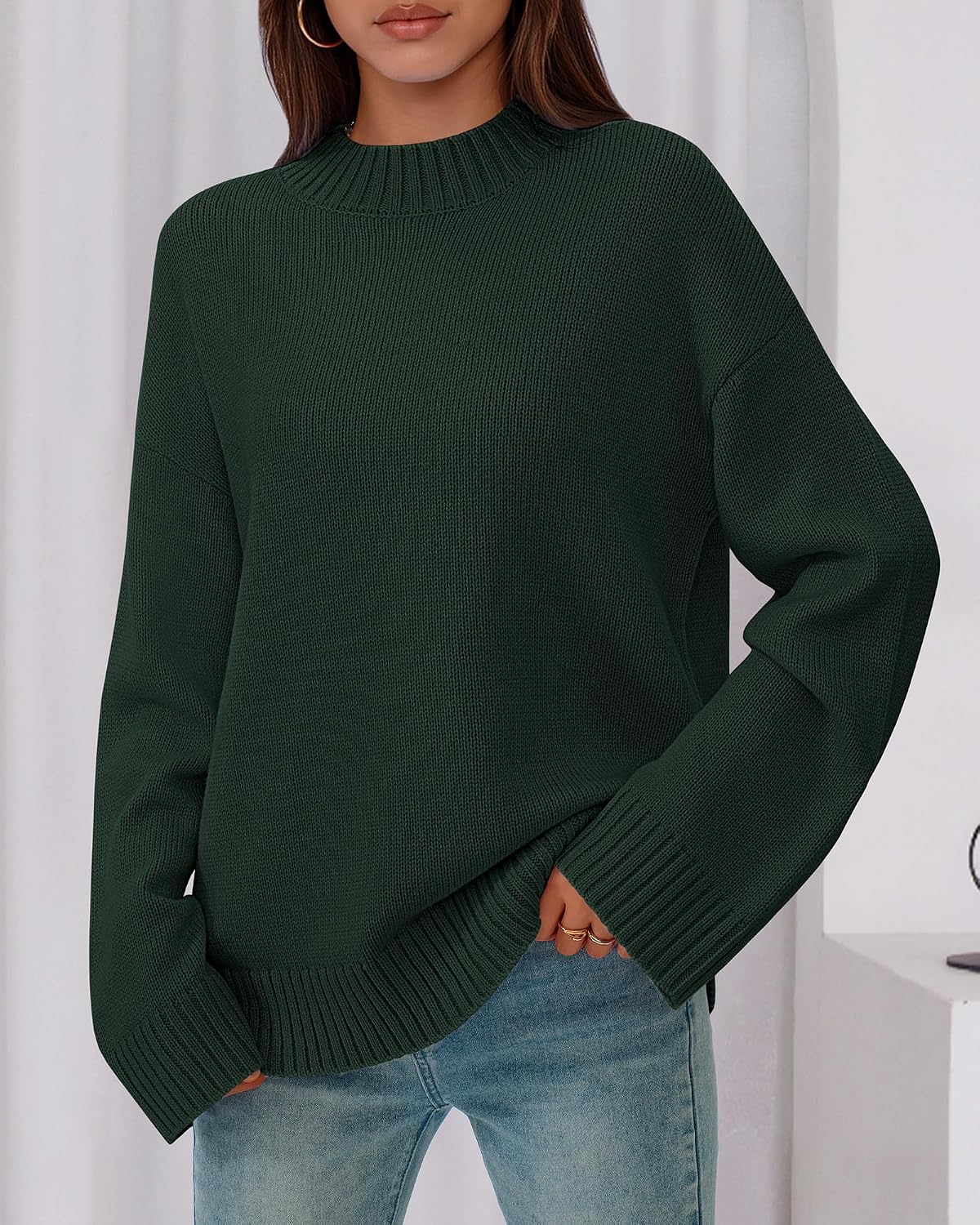 BTFBM Sweaters for Women 2026 Casual Crewneck Long Sleeve Loose Ribbed Knit Pullover Sweater Winter Clothes Fall Outfits
