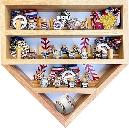 Baseball Championship Ring Display Case  Fully Customizable Baseball Ring Holder with 39 Removable Pegs  3 Shelves  Easter Gifts for Kids  Designed in The U.S.