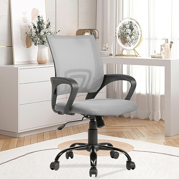 PayLessHere Ergonomic Office Computer Chair, Adjustable, Comfortable, Mid-Back, Swivel, with Lumbar Support for Home Office (Pack of 1, Grey)