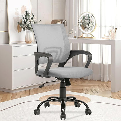 PayLessHere Ergonomic Office Computer Chair, Adjustable, Comfortable, Mid-Back, Swivel, with Lumbar Support for Home Office (Pack of 1, Grey)