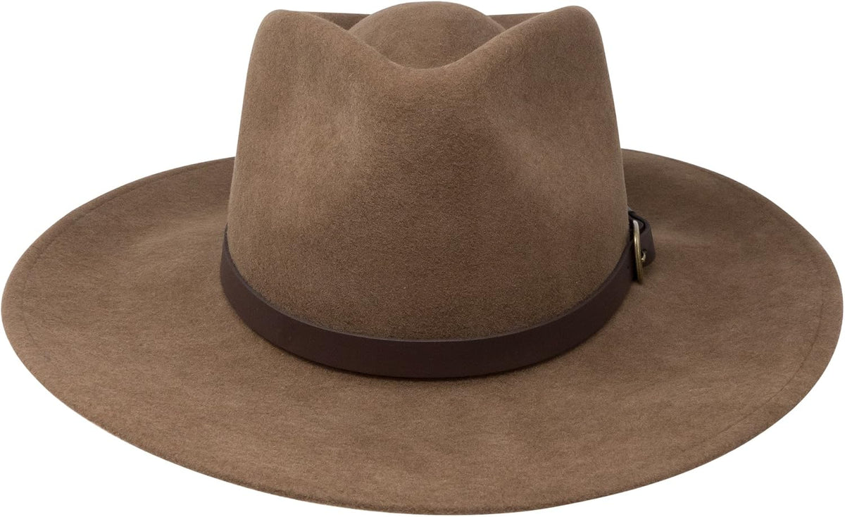 B&S Premium Lewis - Wide Brim Fedora Hat - 100% Wool Felt - Water Resistant - Leather Band