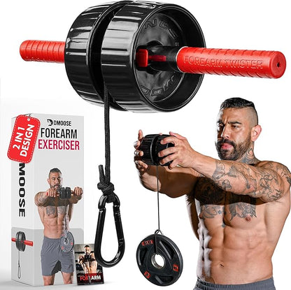 DMoose Fitness Forearm Strengthener  Wrist Roller - 2 in 1 Arm Exerciser with Non-Slip Premium Grip, Durable Nylon Rope - Helps with Elbow Tendonitis, Wrist Recovery  Strength Training (Patented)