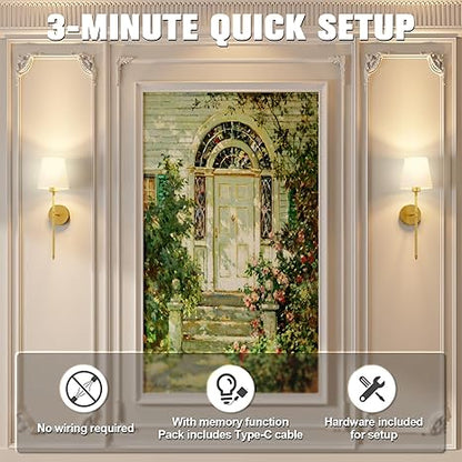Wall Lights Battery Operated Wall Sconces Set of 2,Gold Wireless Wall Sconces with Remote,9 Colors Modes Rechargeable Wall lamp for Bedroom Living Room
