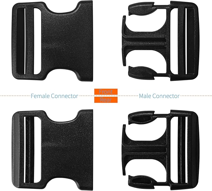 Buckles for 2 inch Wide Webbing Straps: Quick Side Release Buckle Clip 2 set and Tri-Glide Slide 4 pcs Fit 2" Nylon Web Belt, Plastic Snap Fastener Clip Heavy Duty Replacement Dual Adjustable