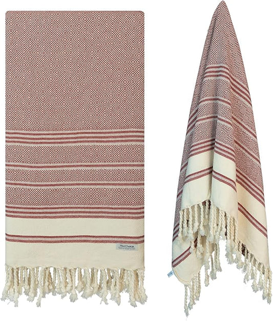 Your Choice Turkish Beach Towel (71x41) - 100% Conton Turkish Towel Diamond Weave, Sand Free Quick Dry Beach Towels Oversized Clearance, Lightweight Compact Travel Towel - Color Red