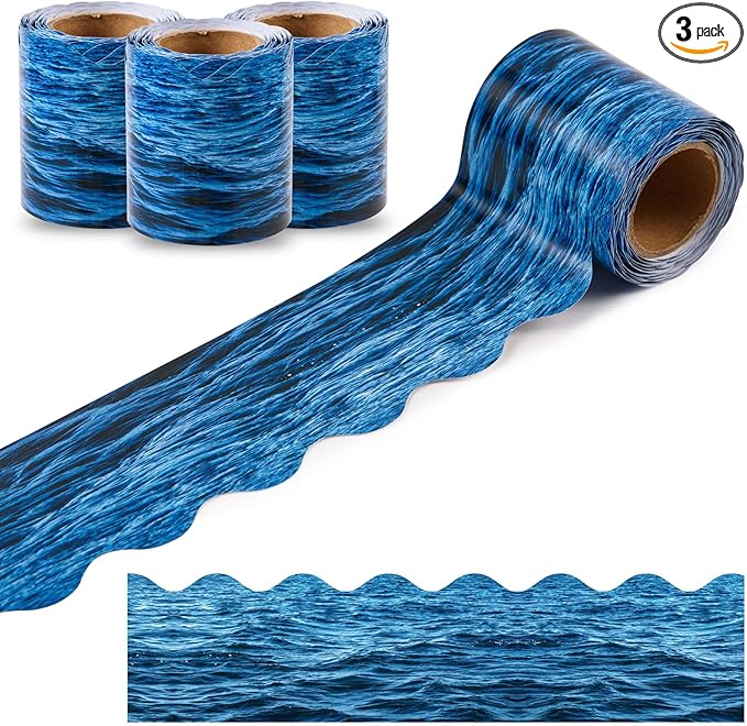 AWIZOM 99 Feet Ocean Waves Bulletin Board Border Blue Ocean Theme Scalloped Border Trim Beach Classroom Decorations for Under The Sea Summer Boho Back to School Theme Party Classroom Decor
