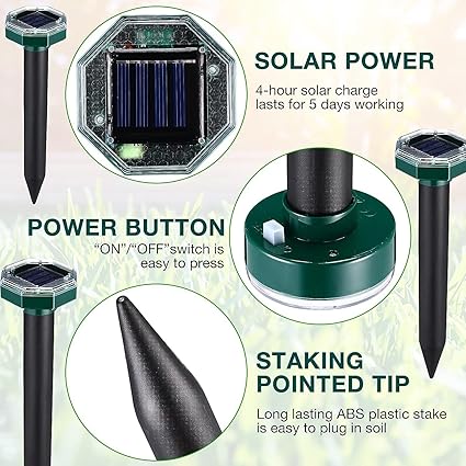Snake Repeller Outdoors Camping, Ultrasonic Waterproof Vole Mole Repellent Solar Powered, Soinc Gopher Groundhog Chipmunk Repellent for Lawn Garden, Square 1 Pack