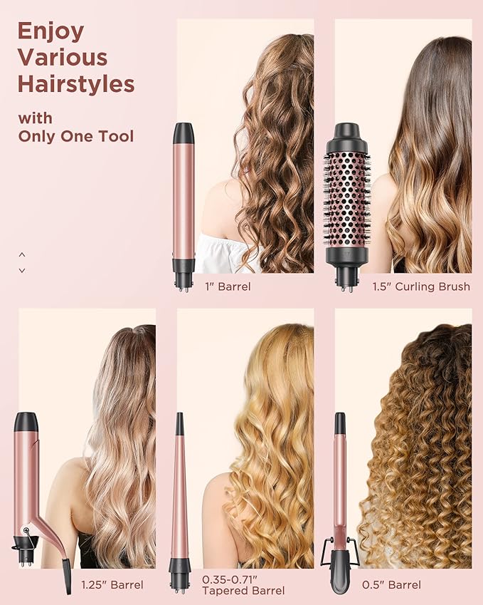 Wavytalk Curling Iron 2pc Ceramic Curling Wand (0.35"-1.25) Instant Heat Up, Dual Voltage Hair Curler