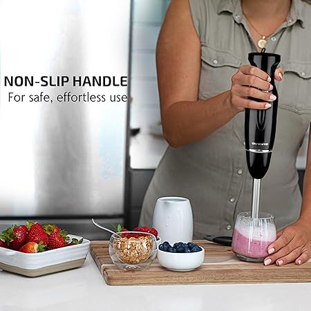 OVENTE Immersion Hand Blender, 300W Electric Handheld Portable Stick Mixer with 2 Mixing Speed and Stainless Steel Blades for Effortless Blending Smoothies, Shakes, Puree or Baby Food, Black HS560B