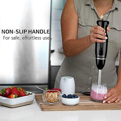 OVENTE Immersion Hand Blender, 300W Electric Handheld Portable Stick Mixer with 2 Mixing Speed and Stainless Steel Blades for Effortless Blending Smoothies, Shakes, Puree or Baby Food, Black HS560B