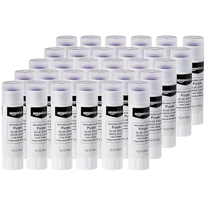 Basics Purple Washable School Glue Sticks, Dries Clear, 0.24-oz Stick, 30-Pack