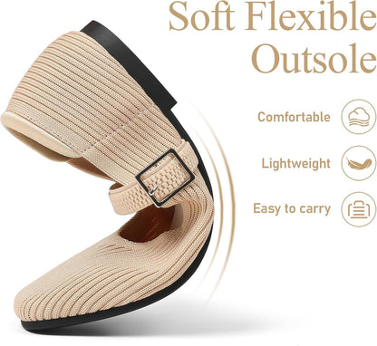 Flats for Women Square Toe Ballet Flats Shoes Comfortable Dressy Knit Flats for Women Arch Support Slip On Washable Casual Office Shoes