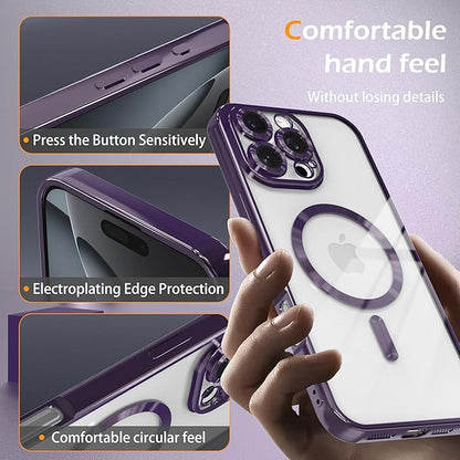 Magnetic Clear Case for iPhone 14 Plus with Full Camera Lens Protection,Compatible with MagSafe,Plating Soft TPU Phone Case,Anti-Scratch Shockproof Slim Cover for Women Gilrs Men - Purple