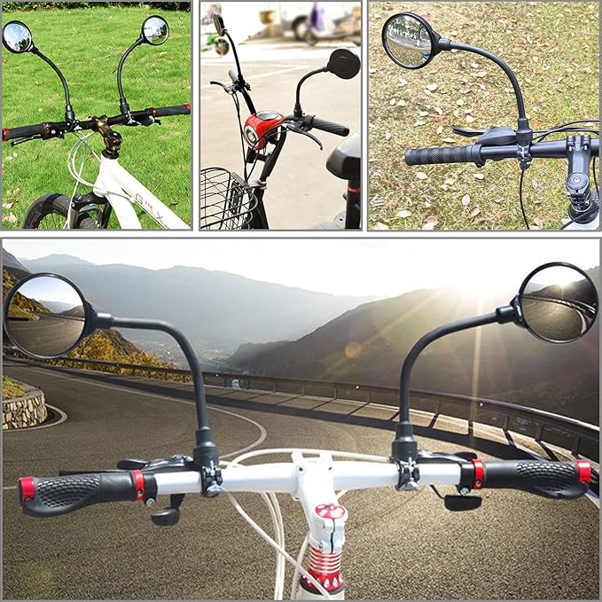 Bike Mirror, Adjustable Bike Mirrors Handlebar Rearview Mirror, Acrylic Convex Round Bike Rear View Mirrors for Handlebars, Bicycle Mirror for E-bike Scooter