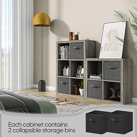 Bookshelf with Storage Bins, 8-Cube Storage Organizer with Back Panels, Modern Wood Open Bookcase, Multifunctional Display Shelf for Living Room, Bedroom, Home Office, Gray Oak