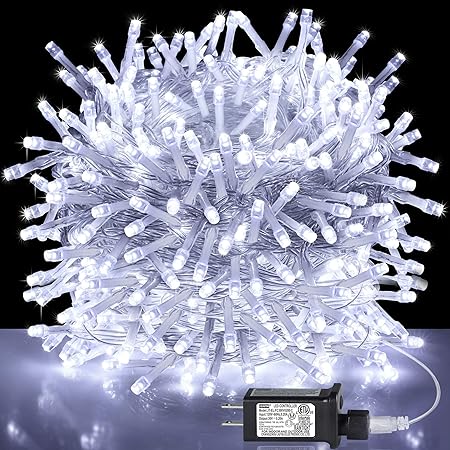 kemooie 500 LED Christmas Lights, 164FT 8 Lighting Modes Plug in Waterproof Extra Long Fairy Lights for Outdoor Christmas Tree Lights Birthday Wedding Party Garden Balcony Decoration (White)
