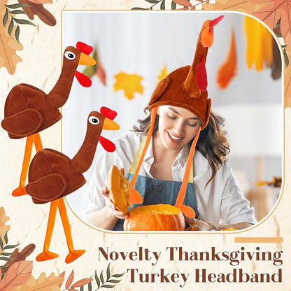 Geyoga 4 Pcs Thanksgiving Turkey Hats for Adults Plush Turkey Hat with Legs Headband for Carnival Cosplay Thanksgiving Party