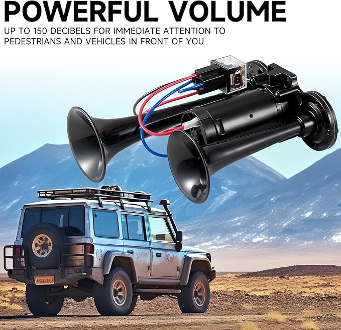 12V 150DB Air Horn for Truck for Train, Car Horns Loud with Compressor for Truck Boat Train Speaker Cars Van Ship (Black)