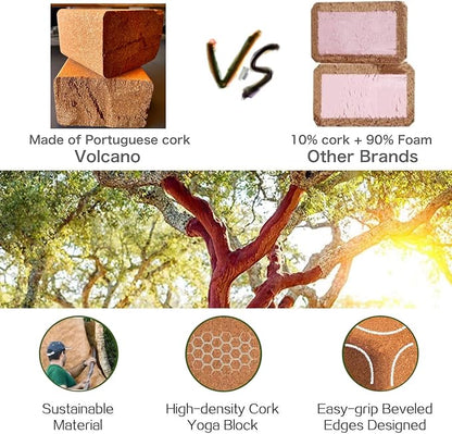 Cork Yoga Blocks 2 Pack Set -Natural Cork from Portugal, 9"x6"x4" Yoga Blocks Non-Slip&Anti-Tilt for Women| Men, Lightweight, Odor-Resistant| Moisture-Proof, Perfect Yoga Equipment