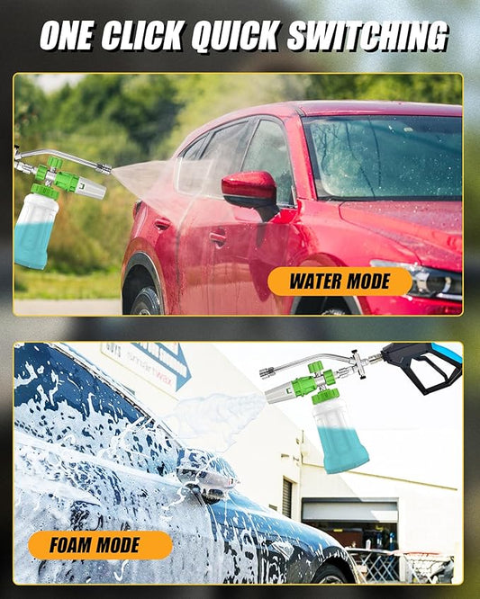 Foam Cannon Dual Connector for Pressure Washers, Double Tip Attachment, 4000 PSI, 14'' Quick Connect, Ideal for Car, Motorcycle, Roof, and Driveway Cleaning
