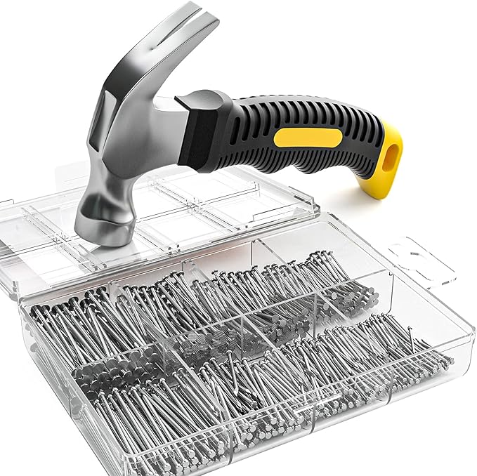 INCLY 620 PCS Small Nails for Hanging Pictures Assortment Kit with 8oz Claw Small Hammer, Mini Hammer Set with Hardware Nails Assorted Set 310 Wall Nails  310 Finish Nails for Installing with Case