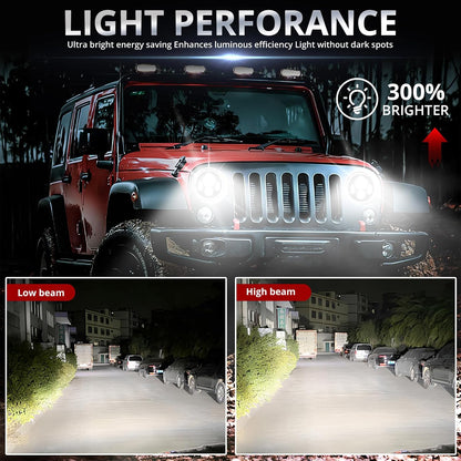 Round 4LED 7 Inch Lamps Head 12V-36V Lantern Hight/Low Beam Angle Eyes Wrangler 45W Accessoire Voiture Driving Car Fog Work Light Motorcycle LED White
