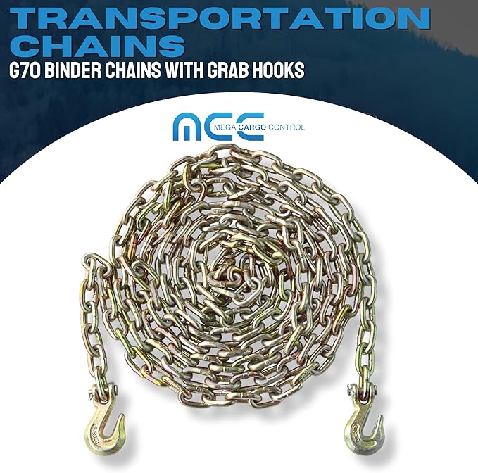 5/16" x 20' G70 Transport Chains with Clevis Grab Hooks - 4,700 LB Working Load Limit for Tow and Hauling on Flatbed, Trailers, Truck (1 - Pack)