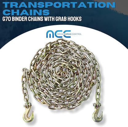 5/16" x 20' G70 Transport Chains with Clevis Grab Hooks - 4,700 LB Working Load Limit for Tow and Hauling on Flatbed, Trailers, Truck (1 - Pack)
