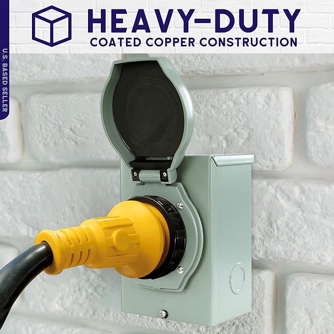 BISupply Power Inlet Box Generator Plug - 3 Prong 30 Amp 125 Volt L5-30 Outdoor Generator Hookup with Light Indicator