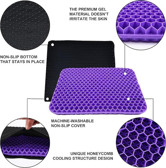 Yimiyaa Gel Seat Cushion, Double Thick Egg Gel Cushion for Pressure Pain Relief, Breathable Wheelchair Cushion Chair Pads for Car Seat Office Chair Purple and Black