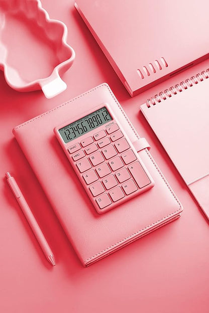 UNIONE Pocket  Desktop Beige Calculator with a Bright LCD, Dual Power Handheld Desktop. Color. Business, Office, High School