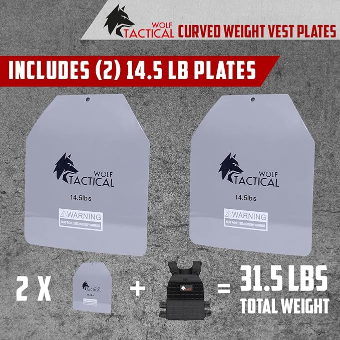 WOLF TACTICAL Curved Weight Vest Plates – 5.75/8.75/14.5LB Pairs – Contoured Ergonomic Fit – WODs, Strength Training, Running, Heavy Workouts