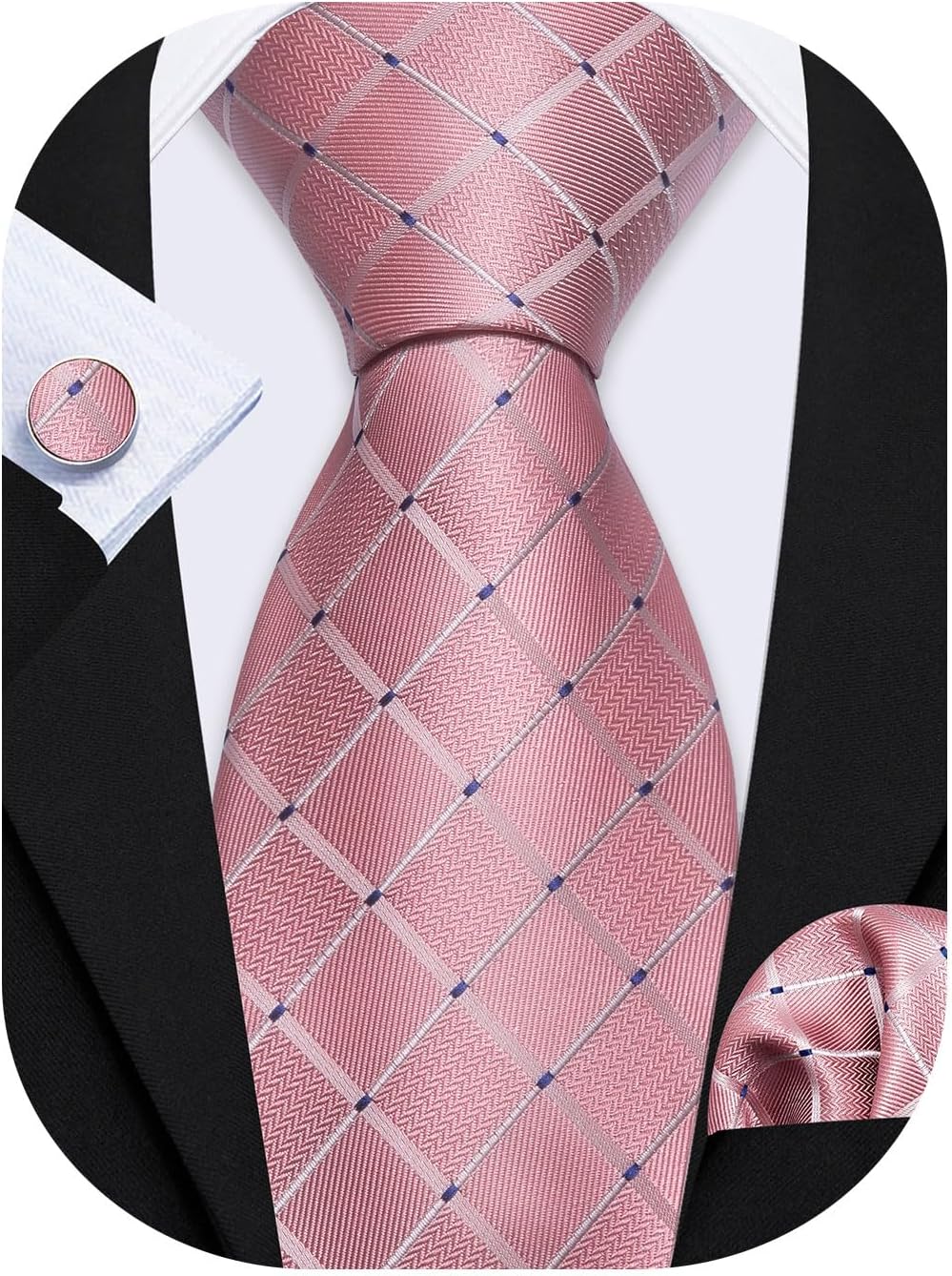 Barry.Wang Mens Tie Set Plaid Check Neckties Formal Business Wedding Luxury Pocket Square Cufflinks