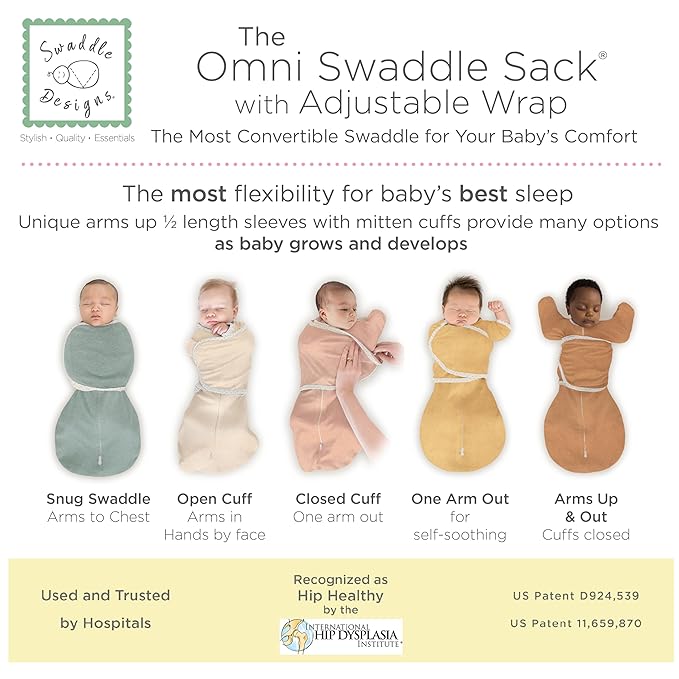 SwaddleDesigns Omni Swaddle Sack Arms Up Half-Length Sleeves  Mitten Cuffs, Easy Swaddle Transition, Heathered Gray, 0-3 Mo