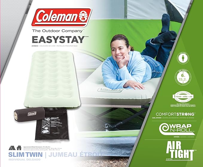Coleman EasyStay Plus Single-High Twin Air Mattress, ComfortStrong Coil Construction for Superior Support & AirTight System for Leak-free Night