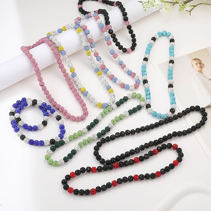 RWQIAN Baseball Beaded Necklace for Men Boys, Bling Drip Chains Inspired Accessory With Diamond Rhinestone Discoball, Jewelry Making Gift for Baseball Team Athletes