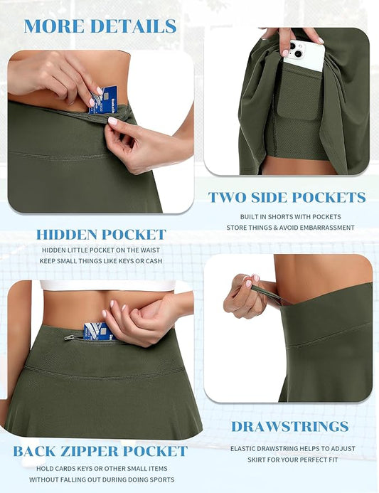 Knee Length Skorts Skirts for Women with Shorts High Waisted 20" Tennis Skirts Athletic Golf Skirt Workout Skort with Pockets