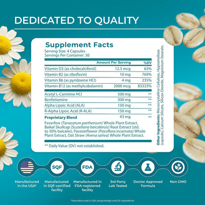 PUREHEALTH RESEARCH Nerve Regen Formula - Nerve Support Supplement for Feet & Hands - with Alpha Lipoic Acid ALA, Benfotiamine, Acetyl L-Carnitine, Riboflavin, Vitamin B6, B12, D3 & More- 60 Capsules