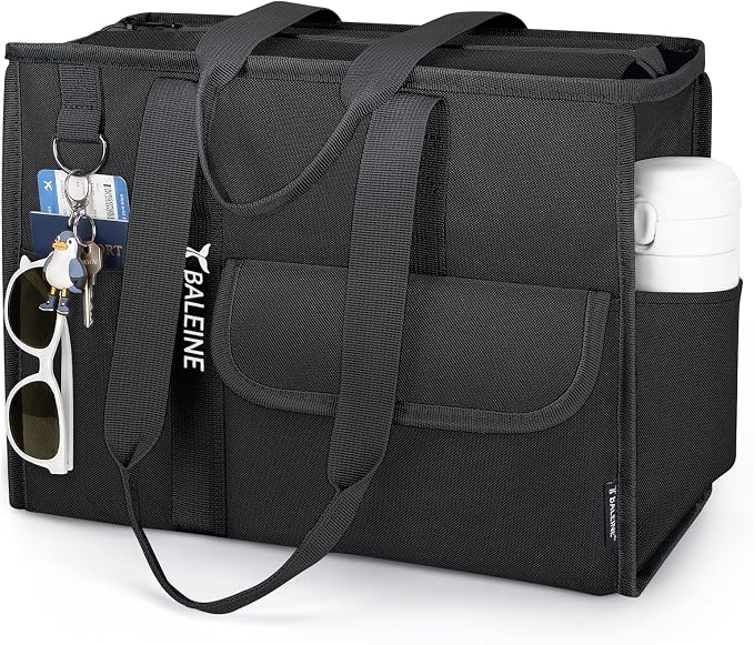 BALEINE Large Utility Tote Bag with Reinforced Bottom, Multi Pockets Foldable Tote Bag for Nurse, Travel, Work