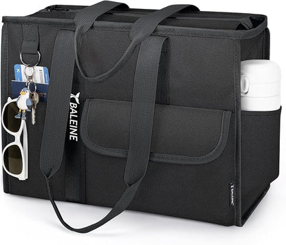 BALEINE Large Utility Tote Bag with Reinforced Bottom, Multi Pockets Foldable Tote Bag for Nurse, Travel, Work