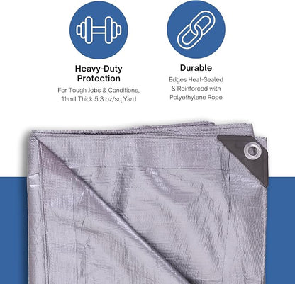 Kotap 8 x 20 Ft. Heavy-Duty Protection/Coverage Tarp, Superior Weave for Greater Longevity, 10-mil Multi-Use, Waterproof, TRS-0820, Silver (1-Pack)