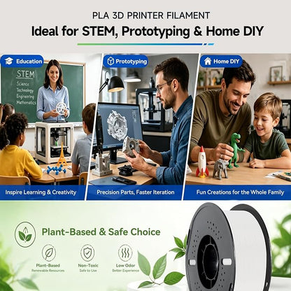 Kingroon PLA 3D Printer Filament, Dimensional Accuracy +/- 0.02 mm, 1 kg Spool(2.2lbs), 1.75 mm,White