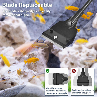 Yee Fish Tank Scraper Cleaner for Glass Aquariums, 21" Handheld Scraper Cleaning Razor with 5 Stainless Steel Blades for Fish Reef Plant Glass Tank