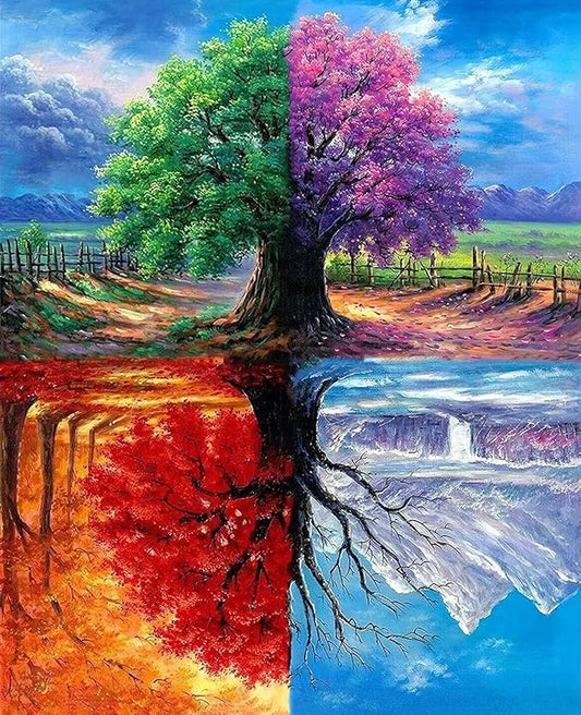 MjhRcll Tree Diamond Painting Kits for Adults Round Full Drills, 5D DIY Four Seasons Picture Diamond Art Kits for Home Wall Decor and Gift 12x16 Inch